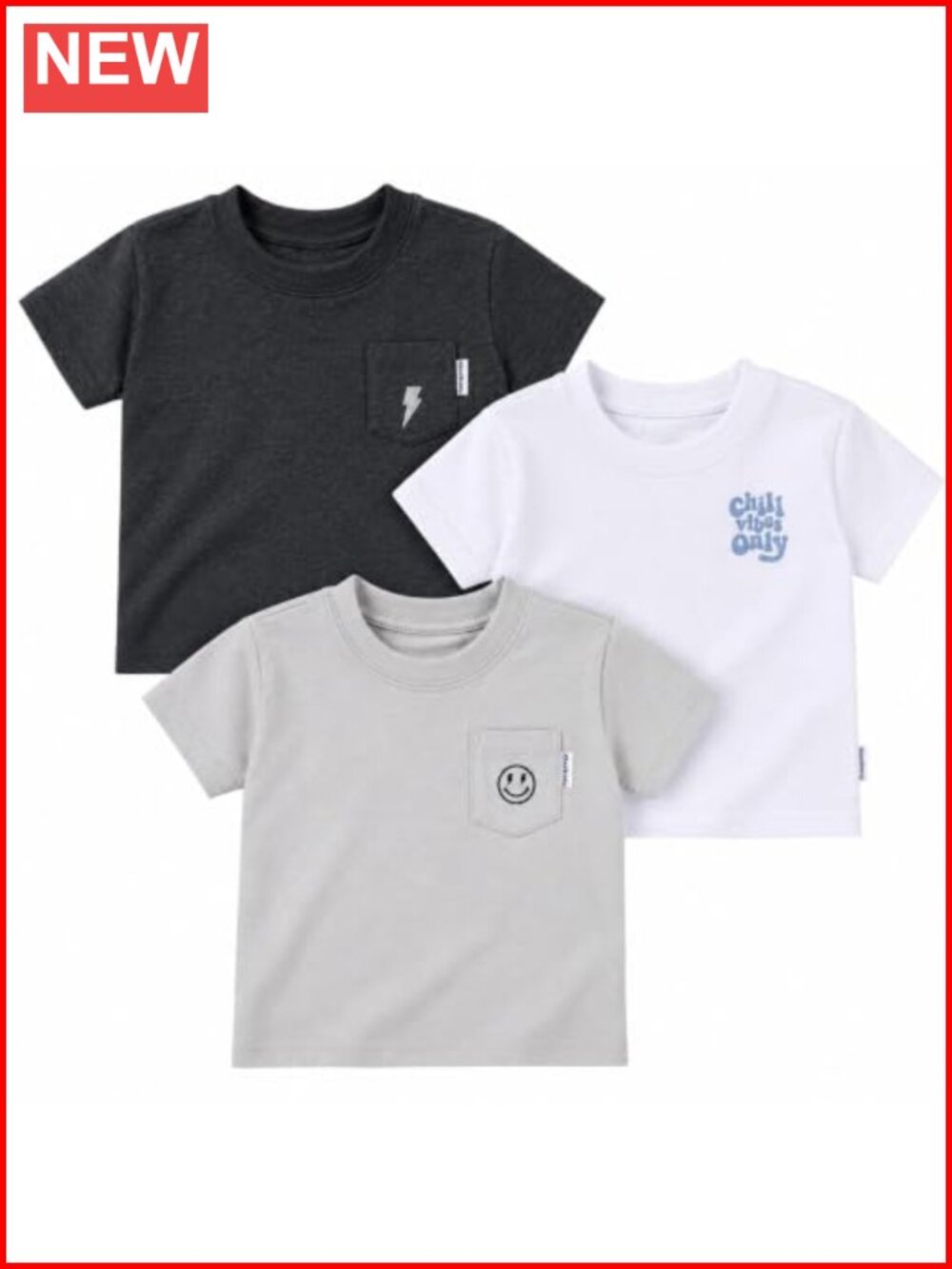 3-Pack Baby Toddler Boys Short Sleeve Pocket Tees Cotton Blend